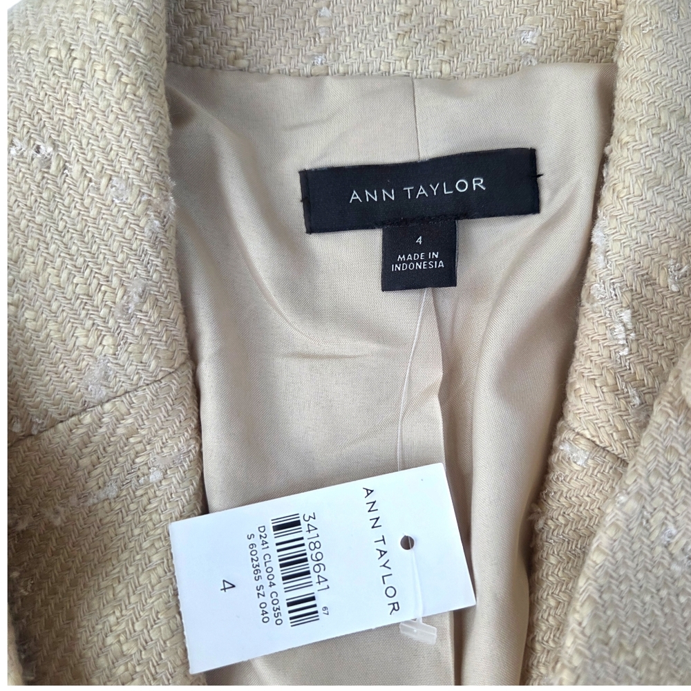 Ann Taylor Tweed Blazer Suit Jacket NEW Double Breasted Womens 4 Beige Tan - Picture 3 of 14